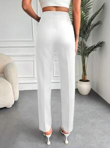 EURMUSE 高腰斜口袋西裝褲 - 白色 - 查看 2