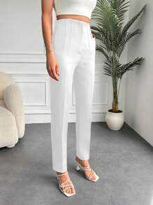 EURMUSE 高腰斜口袋西裝褲 - 白色 - 查看 3