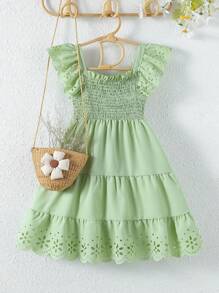 SHEIN Vintaside Kids garota jovem Cut Out Laser Acabamento De Babados Bainha Em Camadas Vestido