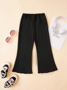 SHEIN 女小童字母和卡通圖案木耳邊喇叭褲