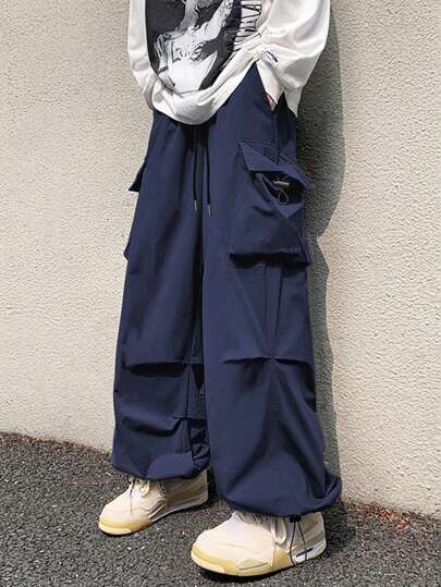 Guys Flap Pocket Side Drawstring Waist Cargo Pants