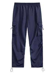 Manfinity Roghcode 男士側翻蓋口袋腰部抽繩工裝褲 - 藏蓝色 - 查看 2