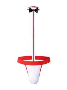 Men Bow Decor Thong - Red and White - View 1