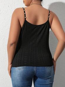 Áo hai dây Plus Size Ngọc trai cườm đính Tranh thêu màu trơn Giải trí - màu đen - Xem 2