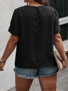 SHEIN LUNE 大碼素色泡泡袖襯衫 - 黑色 - 查看 2