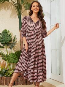 Beautiful Nomad Đầm Viên lá sen Tất cả trên in Dễ thương - Đỏ và trắng - Xem 1