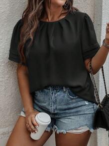 SHEIN LUNE 大碼素色泡泡袖襯衫 - 黑色 - 查看 5