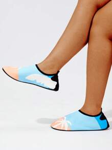 度假水襪適用於女士樹紋撞色滾邊涉水鞋 - 彩色 - 查看 1