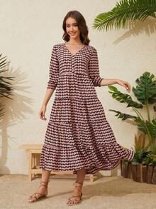 Beautiful Nomad Đầm Viên lá sen Tất cả trên in Dễ thương - Đỏ và trắng - Xem 4