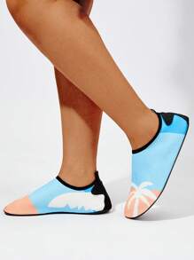 度假水襪適用於女士樹紋撞色滾邊涉水鞋 - 彩色 - 查看 3