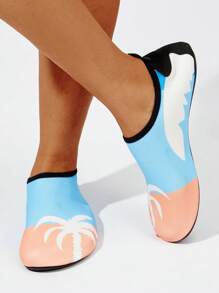 度假水襪適用於女士樹紋撞色滾邊涉水鞋 - 彩色 - 查看 4