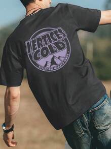 Men Mountain & Letter Graphic Drop Shoulder Tee - Dark Grey - View 2