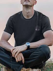 Men Mountain & Letter Graphic Drop Shoulder Tee - Dark Grey - View 5