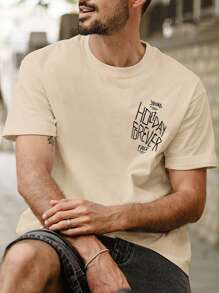 男士骷髏頭和字母圖案T恤 - 杏色 - 查看 4