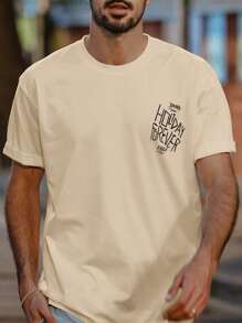 男士骷髏頭和字母圖案T恤 - 杏色 - 查看 6