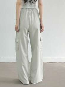 素色側翻蓋口袋工裝褲 - 淺灰色 - 查看 2