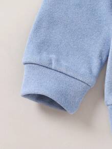 2pcs/Set Baby Girl Soft And Comfortable Plain Patch Sportswear And Striped Printed Sports Pants For Fall - Blue - View 7