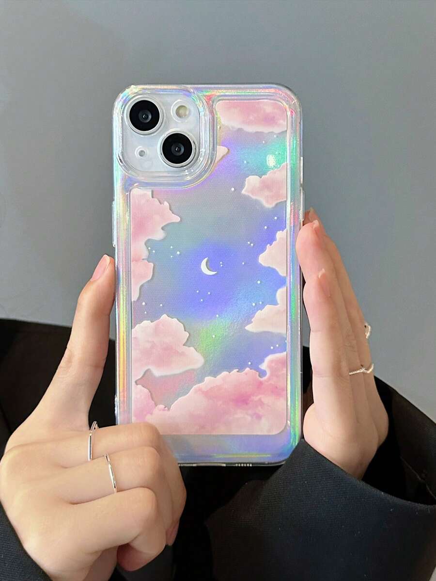 Shiny Laser Sequins Cloud Print Phone Case, Compatible With IPhone Cases - Multicolor - View 1