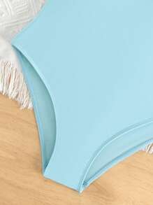 Tween Girl Solid One Piece Swimsuit - Baby Blue - View 7