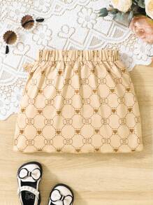 SHEIN Young Girl Allover Print Bow Front Wrap Hem Skirt - Khaki - View 2