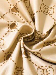 SHEIN Young Girl Allover Print Bow Front Wrap Hem Skirt - Khaki - View 5