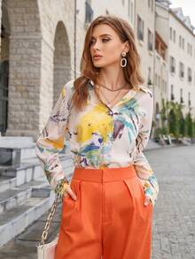 GENKIRA In Toàn bộ Nút phía trước Áo sơ mi - Màu be - Xem 6