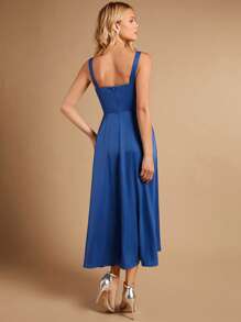 SHEIN Belle Chất rắn Xù Bustier Váy Phù dâu Dây - Màu xanh lam - Xem 4