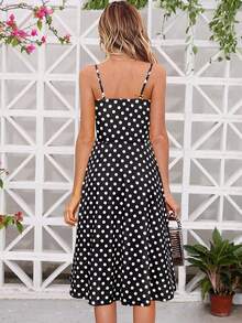 波點圖案吊帶連衣裙 - 黑與白 - 查看 2