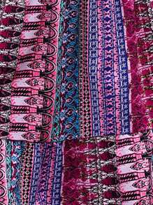 SHEIN LUNE 滿版印花前繫帶荷葉邊吊帶洋裝 - 紫色 - 查看 6