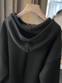 Talla grande Sudadera de guingán bajo con fruncido con cordón con capucha 2 en 1 - Negro - Ver 3
