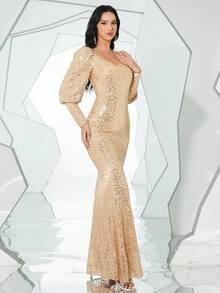 Missord 雞心領口羊腿袖亮片派對禮服