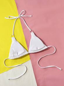 SHEIN Swim Summer Beach Ring Linked Halter Triangle Bikini Top - White - View 2