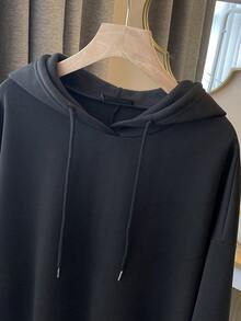 Talla grande Sudadera de guingán bajo con fruncido con cordón con capucha 2 en 1 - Negro - Ver 6
