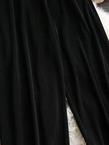 Plus Solid Knot Hem Pants - Black - View 3