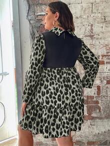 大碼豹紋印花荷葉邊連衣裙 - 彩色 - 查看 2