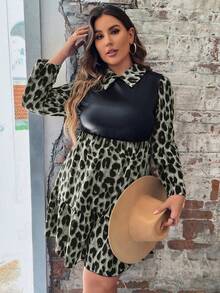 大碼豹紋印花荷葉邊連衣裙 - 彩色 - 查看 7