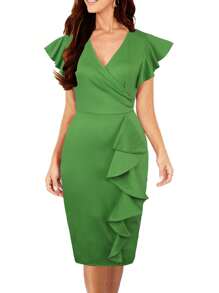 Chất rắn Trang trí xù lông Đầm - màu xanh lá - Xem 1