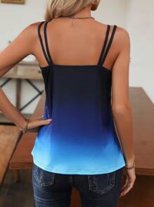 SHEIN LUNE Ombre Cut Out Tank Top Graphic Tees Women Tops - Royal Blue - View 2