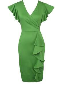 Chất rắn Trang trí xù lông Đầm - màu xanh lá - Xem 3