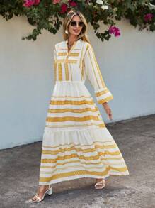 SHEIN Cottnline Geo Print Flare Sleeve Notched Neck Smock Dress - Multicolor - View 1