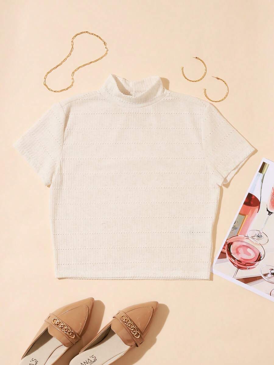 SHE(IN) BRASIL 素色小高領短款T恤 - 杏色 - 查看 1