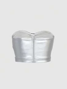 Hauture 金屬剪裁蝴蝶結字母管型短款背心 - 銀色 - 查看 2