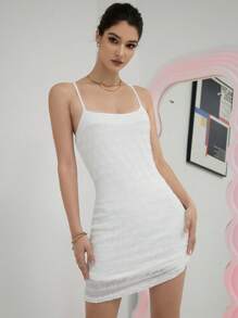 SHEIN Privé Solid Cami Bodycon Dress - White - View 1