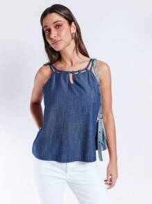 SHE(IN) BRASIL Top de tirantes con tira doble mezclilla - Azul lavado oscuro - Ver 1