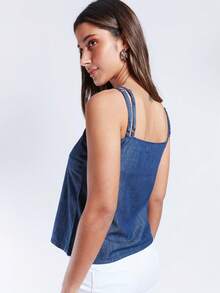 SHE(IN) BRASIL Top de tirantes con tira doble mezclilla - Azul lavado oscuro - Ver 2