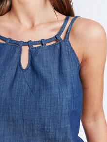 SHE(IN) BRASIL Top de tirantes con tira doble mezclilla - Azul lavado oscuro - Ver 4