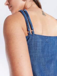 SHE(IN) BRASIL Top de tirantes con tira doble mezclilla - Azul lavado oscuro - Ver 5
