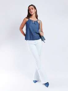 SHE(IN) BRASIL Top de tirantes con tira doble mezclilla - Azul lavado oscuro - Ver 6