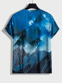 Manfinity RebelGame Nam chó sói & In Núi Áo thun - Màu xanh lam - Xem 2