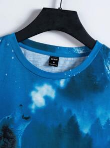 Manfinity RebelGame Nam chó sói & In Núi Áo thun - Màu xanh lam - Xem 4